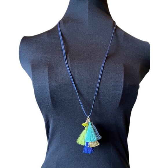 J. Jill Seaside Oasis Tassel Cluster Necklace, Blue Multi, msrp $49 - Picture 6 of 9